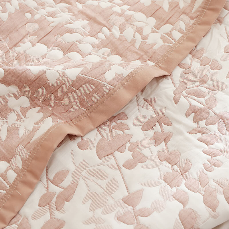 Colcha de Verano Jacquard Algodón Rosa con Mini Hojas – Calidad Premum.