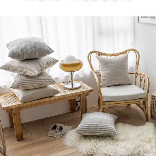 Striped Grey Linen Cushion Cover – Ideal for Sofas, Beds and Nordic Decor.