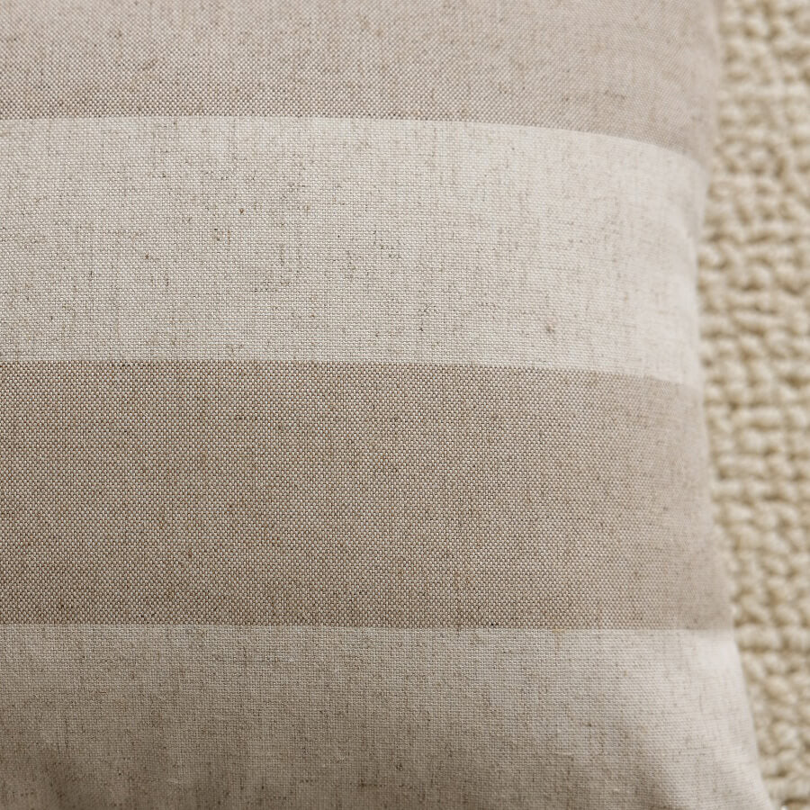 Beige Linen Cushion Cover with Wide Stripes, Natural Elegance for Sofas and Beds.
