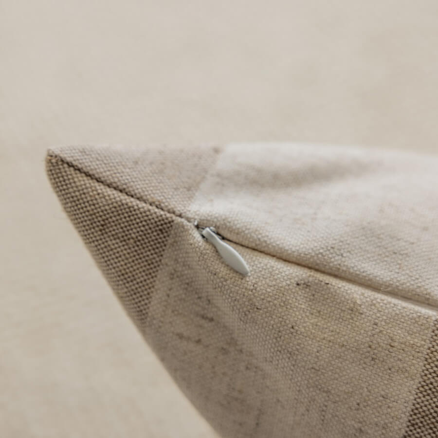 Beige Linen Cushion Cover with Wide Stripes, Natural Elegance for Sofas and Beds.