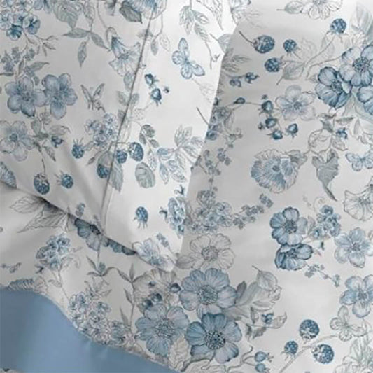 Juego de sábanas de flores azules 100% algodón franela. Cálidas y suaves.