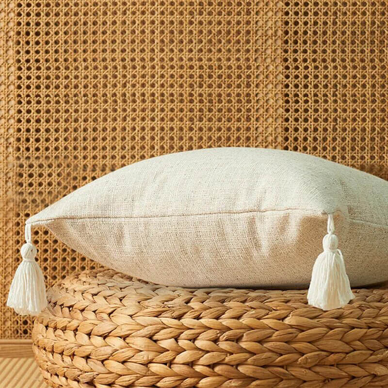 Funda de cojín Sofá liso blanco roto natural con Borlas para un hogar acogedor.