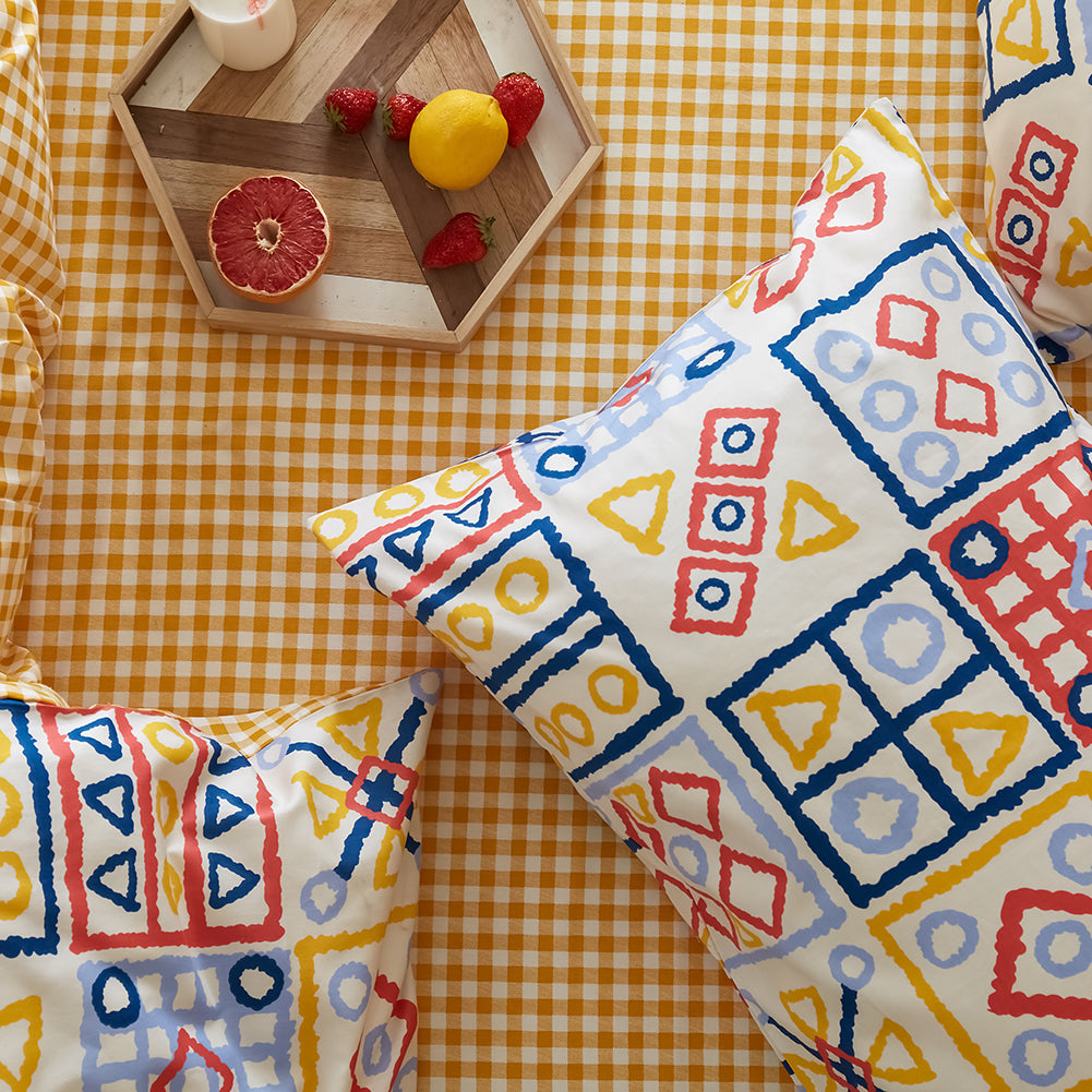 Bajera ajustable con estampado de cuadros blancos y amarillos. 200 TC - Oma Home