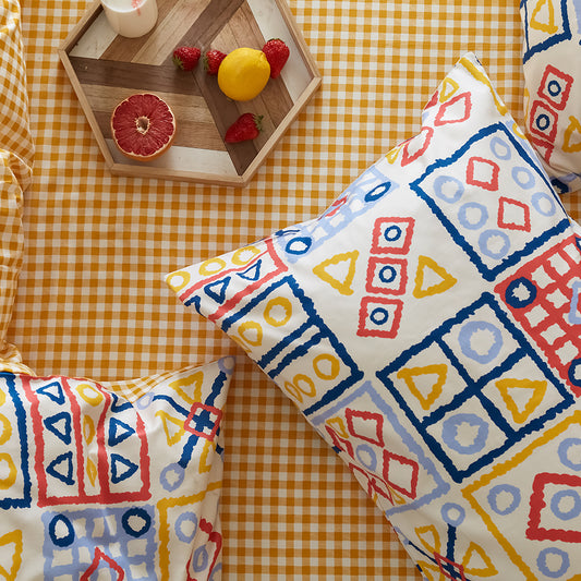 Bajera ajustable con estampado de cuadros blancos y amarillos. 200 TC - Oma Home