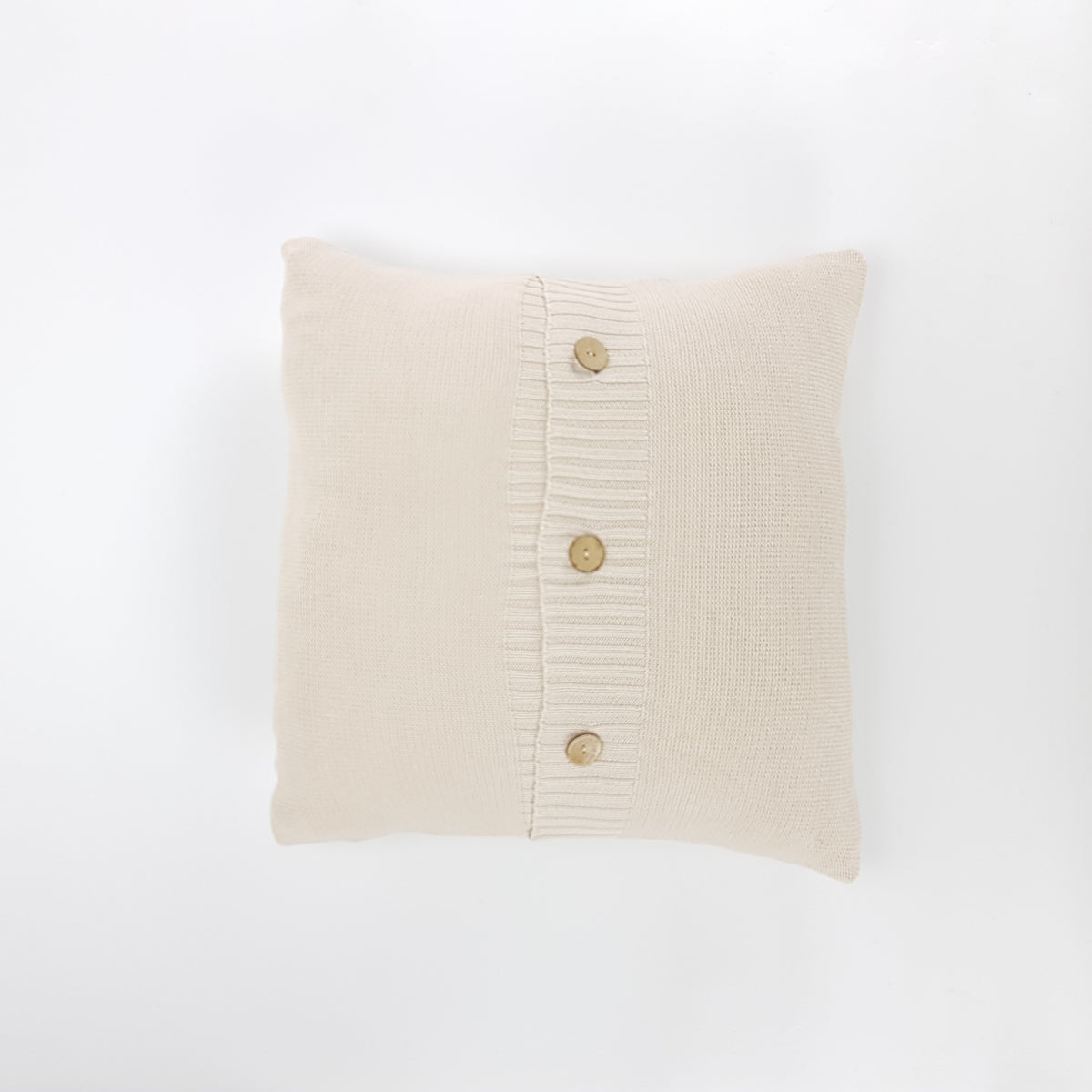 Woven cushion cover with centre buttons. Beige.
