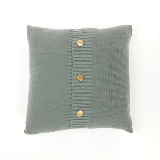 Funda de cojín tejido con botones centrales. Color gris. - Oma Home