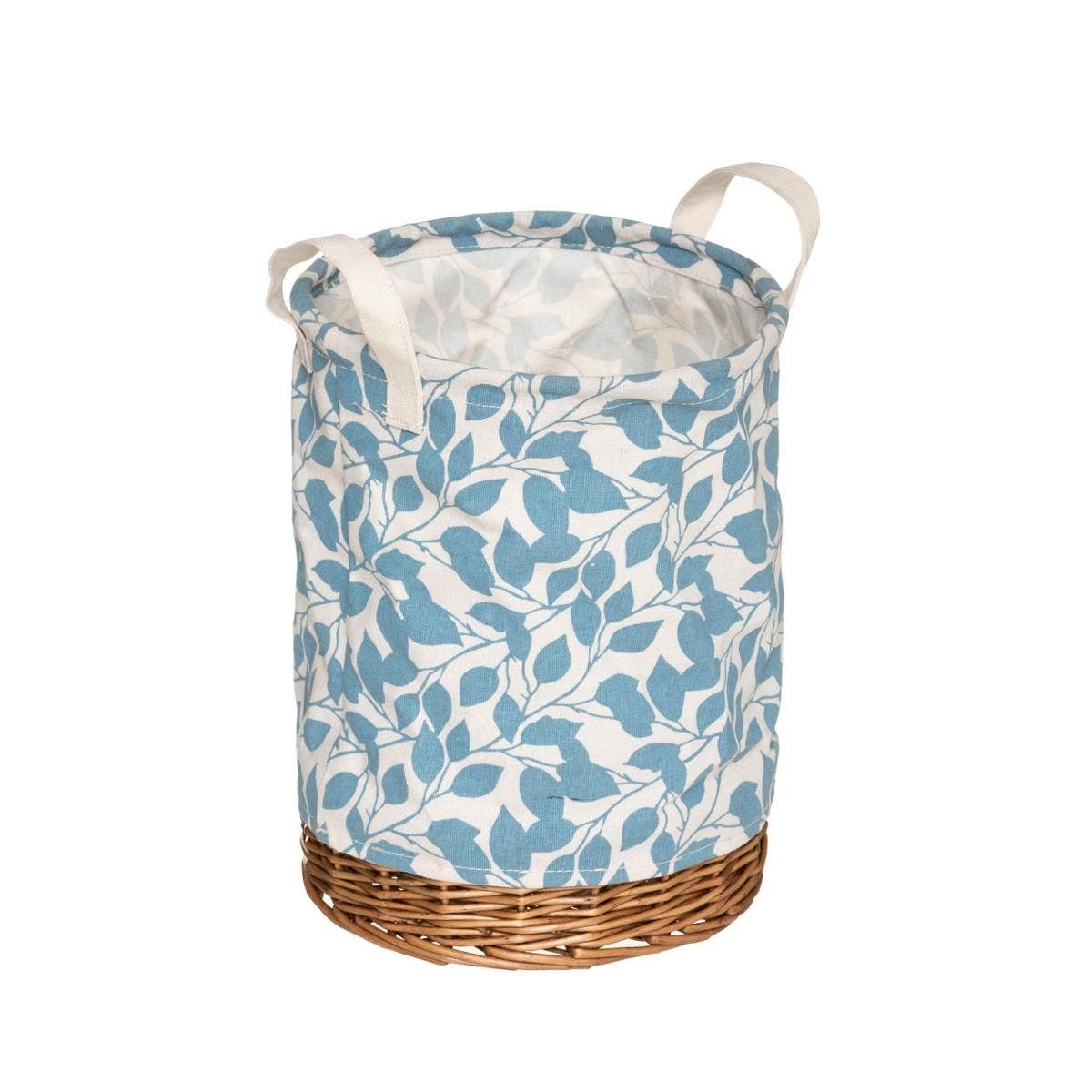 Cesta redonda de mimbre y tela floral. - Oma Home