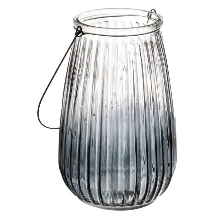 Portavelas alto de vidrio y asa metálica. Color Gris Azulado. Altura 29cm. - Oma Home