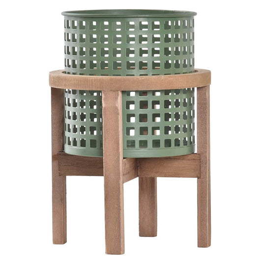 Macetero de Madera y Metal. Elegancia Natural para Interiores y Exteriores. Fuerte, Duradero y Fácil de Limpiar