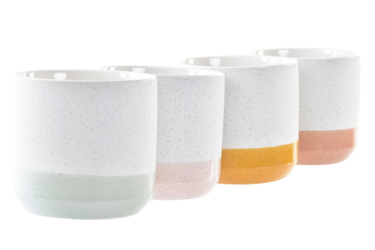 Stoneware plant pot with dots. White and mustard. - Oma Home