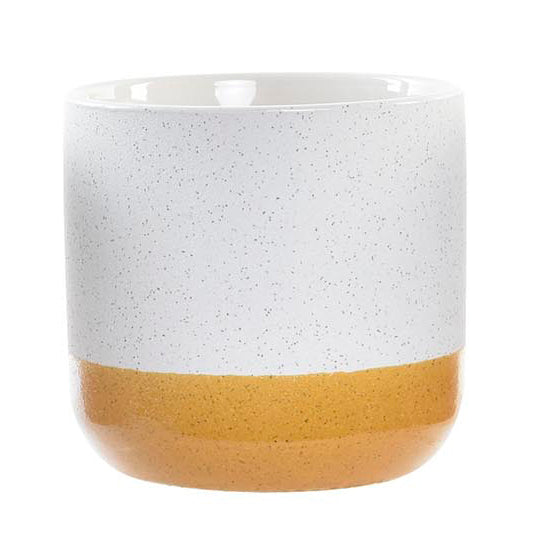 Stoneware plant pot with dots. White and mustard. - Oma Home