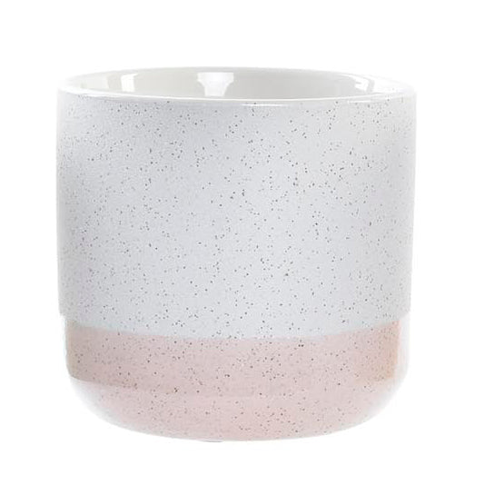 Maceta gres puntos. Color blanco y rosa palo. - Oma Home