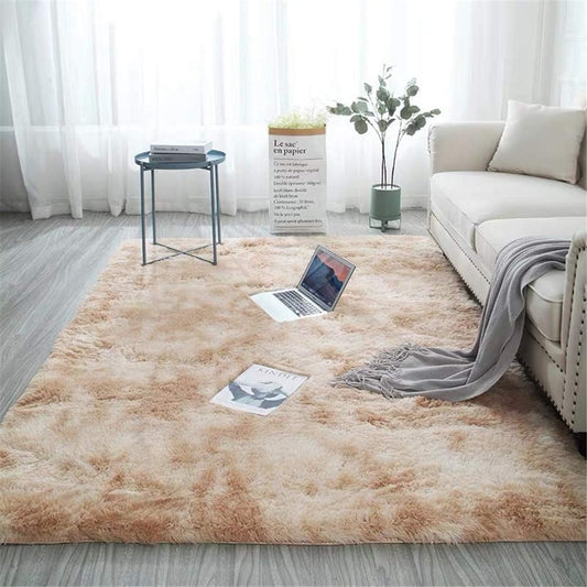 Alfombra de pelo largo beige, suave para salón o dormitorio