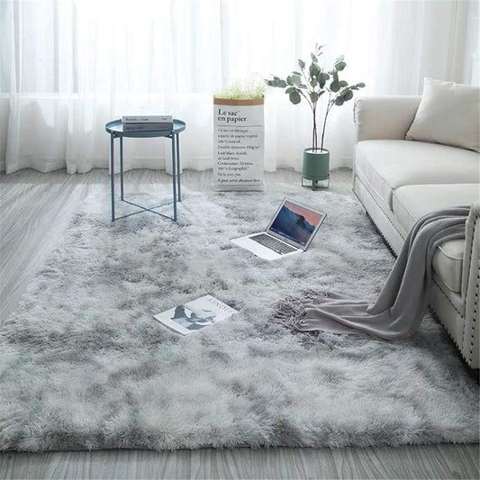 Alfombra de pelo largo gris claro, suave para salón o dormitorio