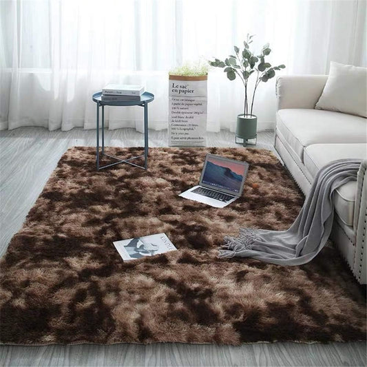 Alfombra de pelo largo marrón, suave para salón o dormitorio