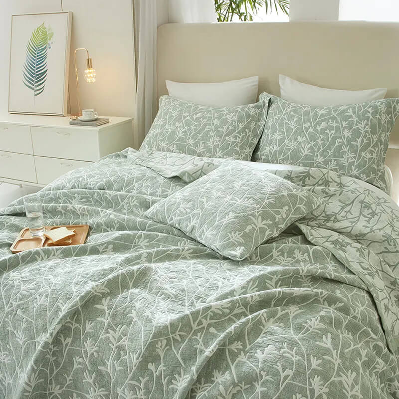 Summer Jacquard Bedspread Green - Botanical Cotton