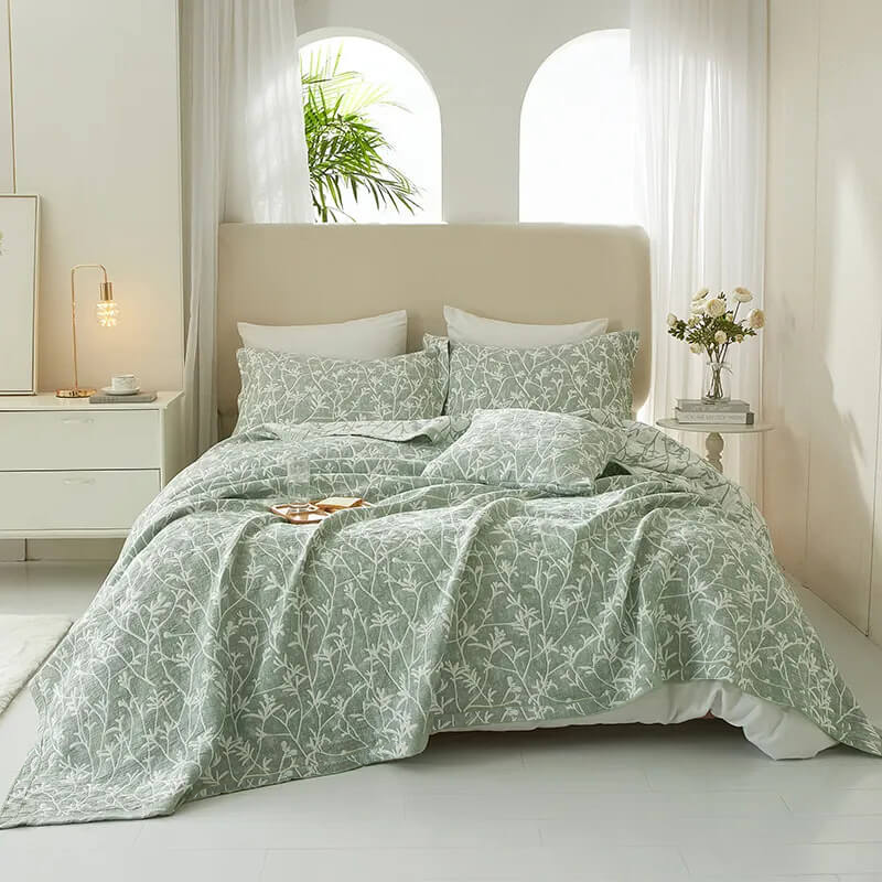 Summer Jacquard Bedspread Green - Botanical Cotton