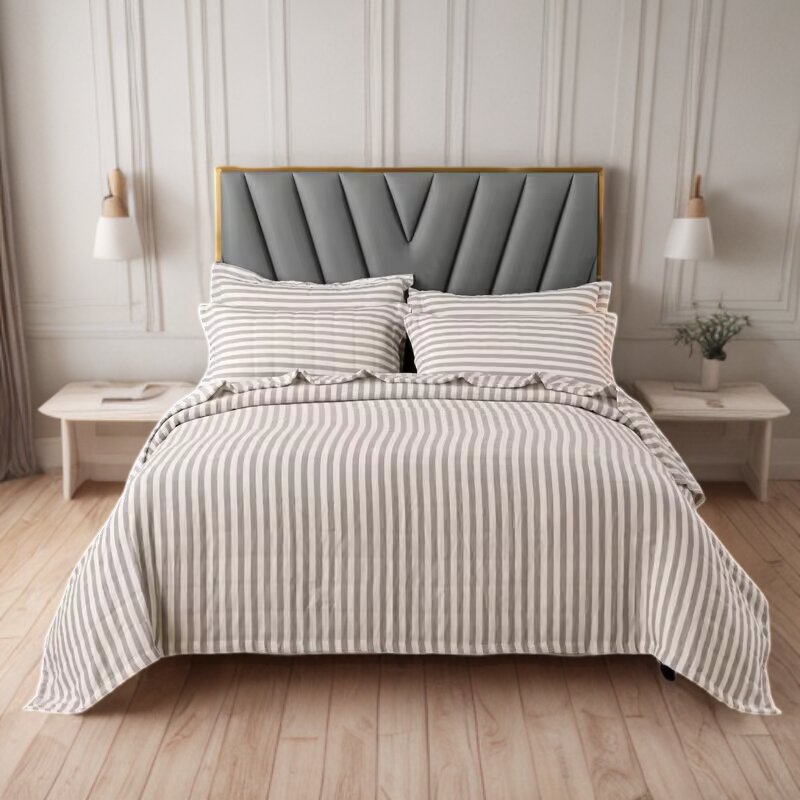 Cotton bedspread. gray stripes.