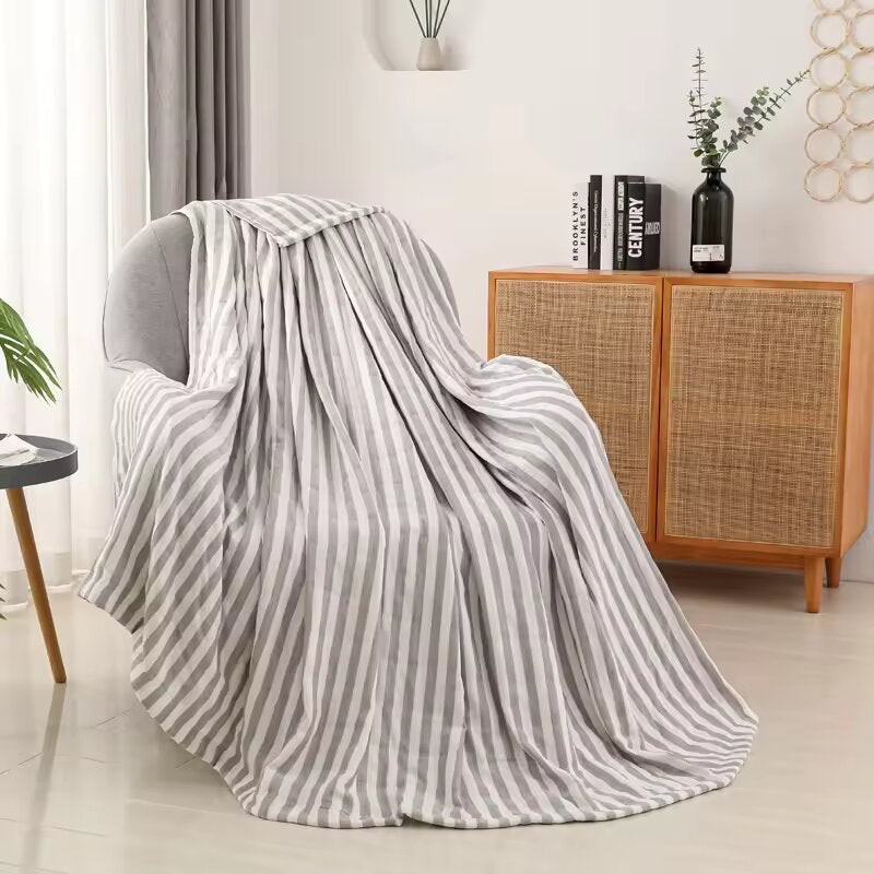 Cotton bedspread. gray stripes.