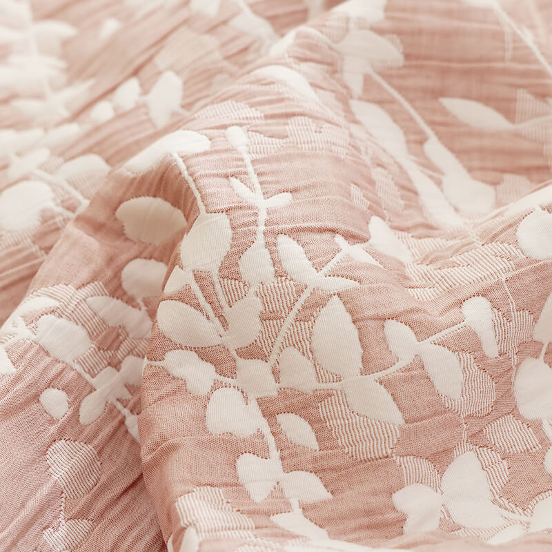 Colcha de Verano Jacquard Algodón Rosa con Mini Hojas – Calidad Premum.