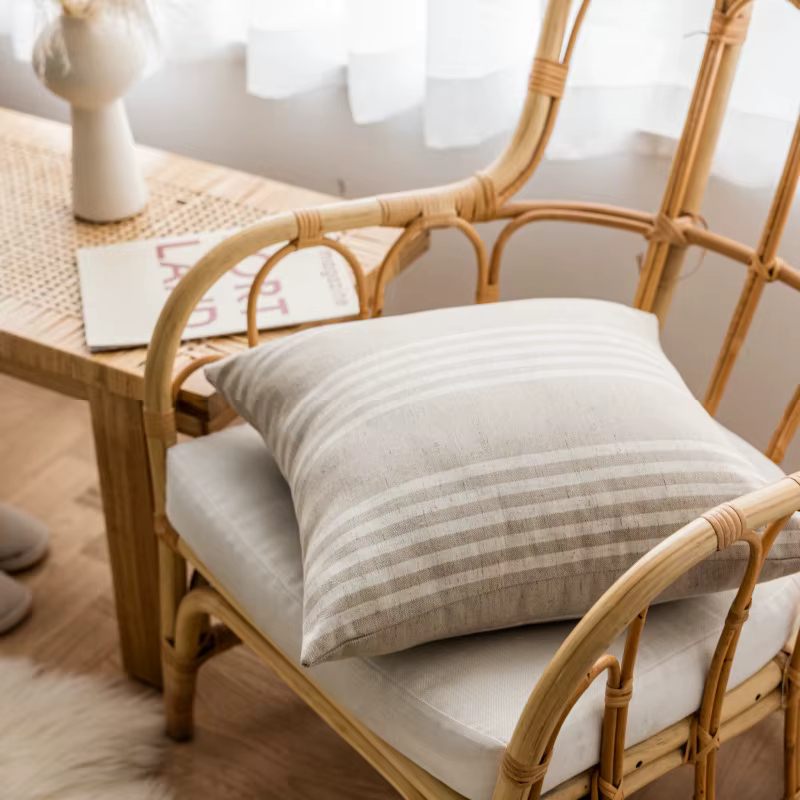 Funda de Cojín con Lino Beige a Rayas – Ideal para Sofás, Camas y Decoración Nórdica