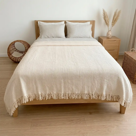 Colcha verano multiusos para sofá o cama. Color blanco roto.