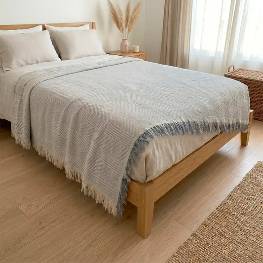 Colcha de Verano Multiusos Algodón Azul con Flecos