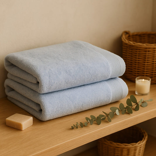 Basic bath towel 100% Cotton. Sky blue color.