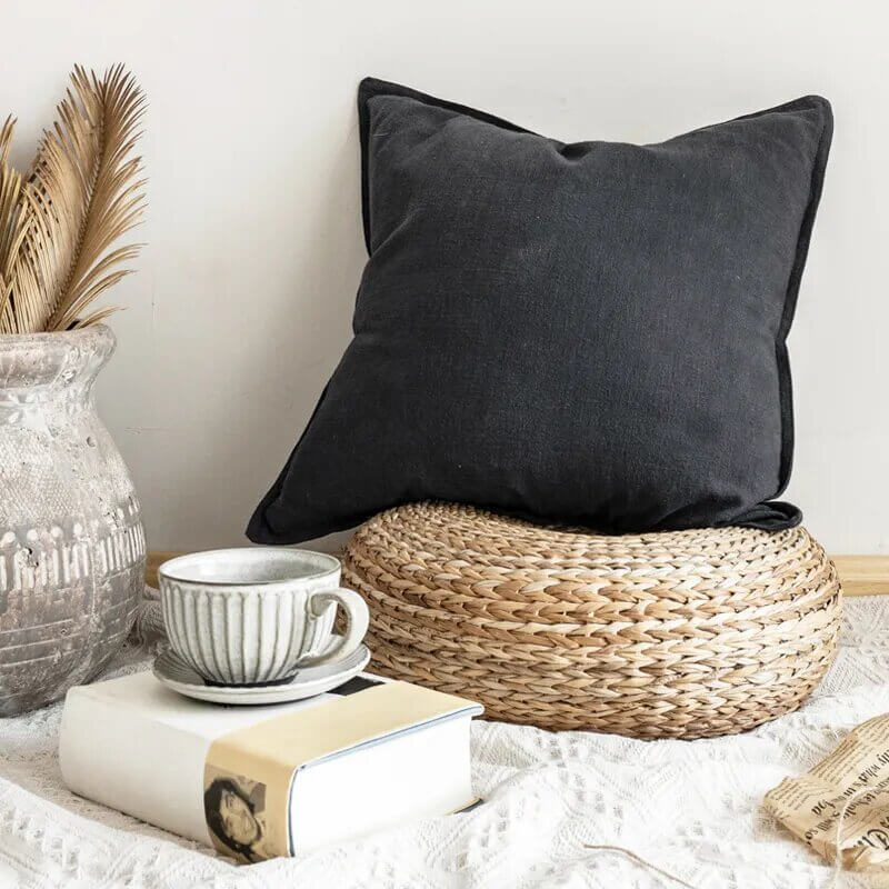 Natural Linen and Cotton cushion cover Dark Gray - Black: minimalist elegance for your home.
