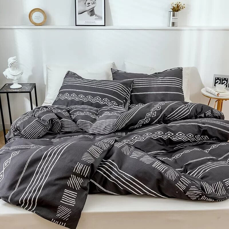 Dark gray ethnic duvet cover with geometric figures 100 Cotton