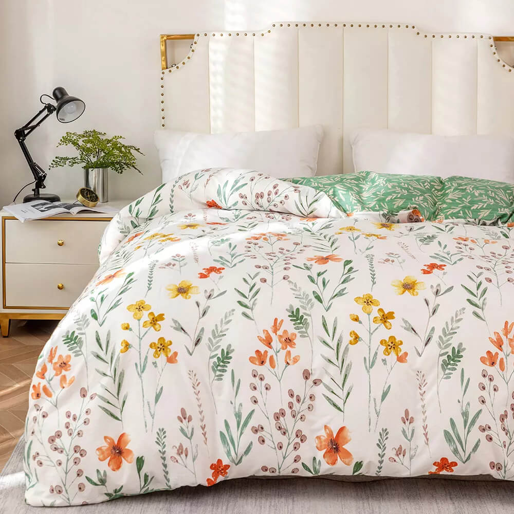 Flower duvet cover with reversible print, 100% Cotton
