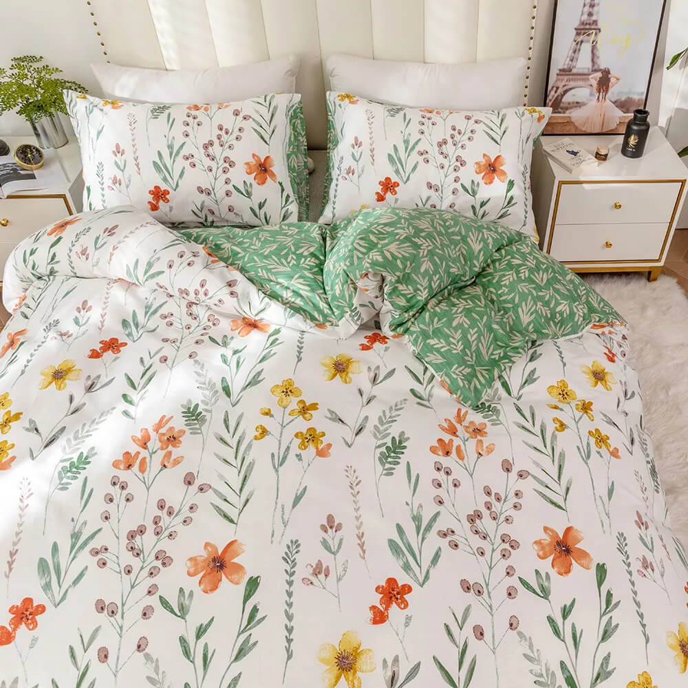Flower duvet cover with reversible print, 100% Cotton
