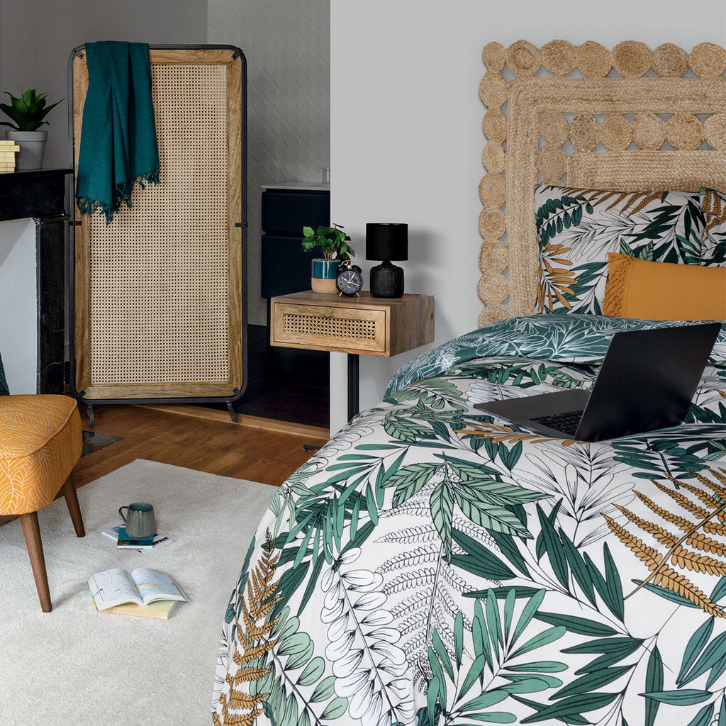 Reversible duvet cover with Tropical Leaves print.
