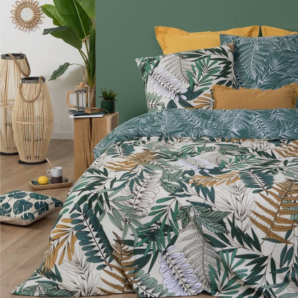 Reversible duvet cover with Tropical Leaves print.