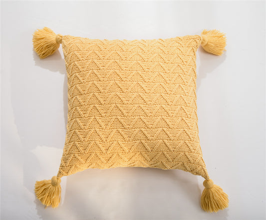 Funda de Cojín Chenille con Borlas. Amarillo. - Oma Home