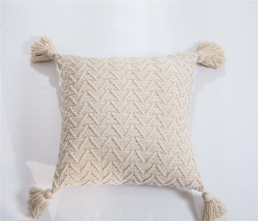 Funda de Cojín Chenille con Borlas. Beige. - Oma Home